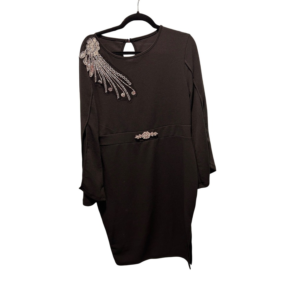 SHEIN Curve Rhinestone Embellished Sheath Dress Black 1XL Elegant Cocktail Party